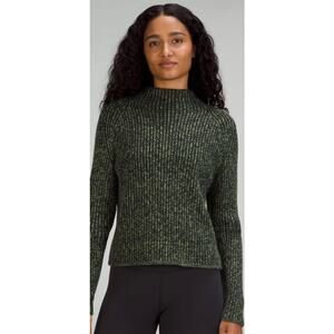 Lululemon Mock Neck Cotton Cashmere Blend Sweater Green Foliage True Navy Size 8